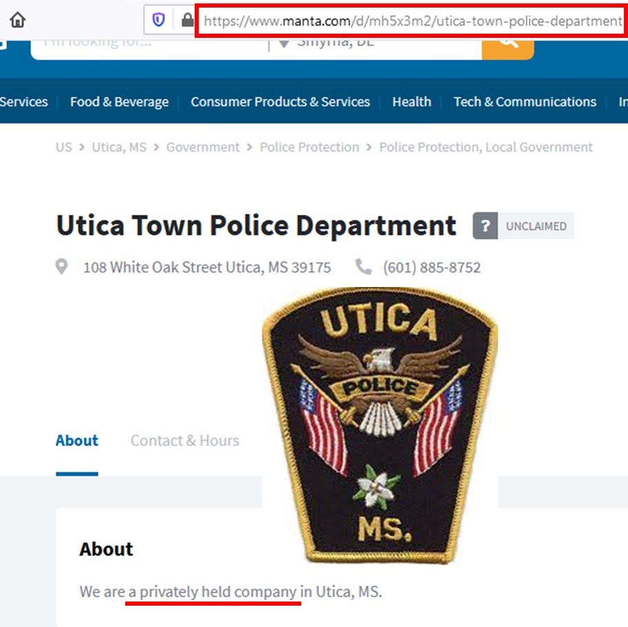 Utica Town Police Department PRIVATELY Held Company
