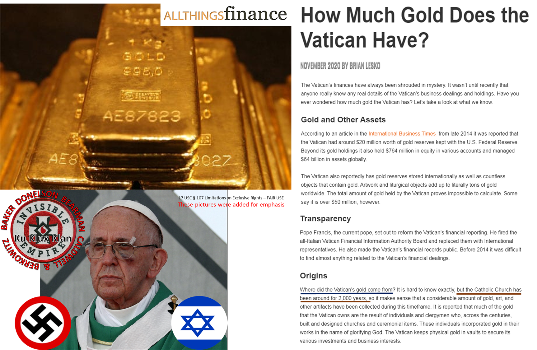 VATICAN City GOLDEN Assets